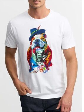 Robert Graham Multicolor Bulldog Graphic Pet Tee - White